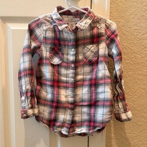 L.O.G.G. Girls Red & White Plaid Button-Down Shirt with Lace Collar
